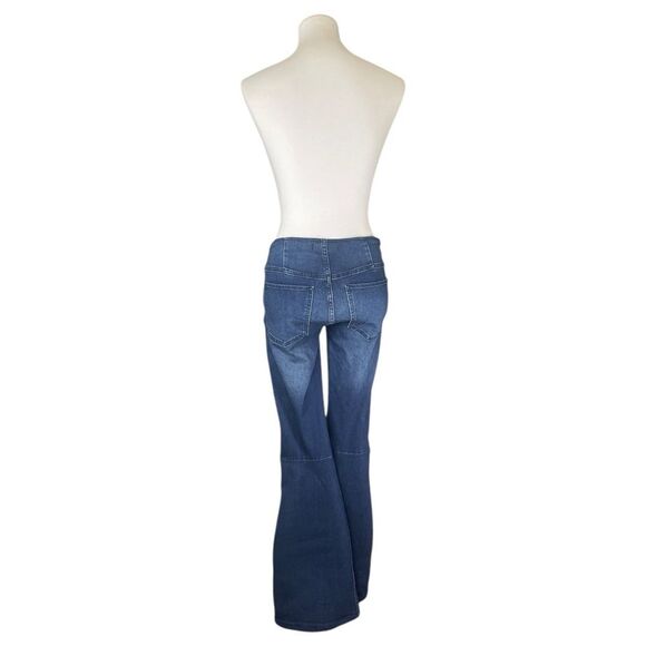 Free People Stretch Flare Jeans Size 27, dark blue denim. Pull-on no zip retro - Picture 7 of 12
